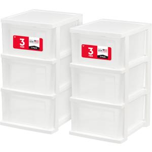 IRIS USA Plastic Drawer Storage Organizer, 3-Drawers, for Classroom Art Craft Supplies, Bathroom Bedroom, Laundry Room, White/Clear