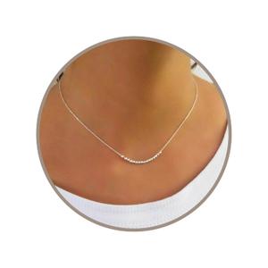 Annika Bella Sterling Silver Bar Necklace for Women, 925 Short Necklaces with Disco Beads, Dainty Jewelry, Tarnish Resistance Jewel, Gift for Her