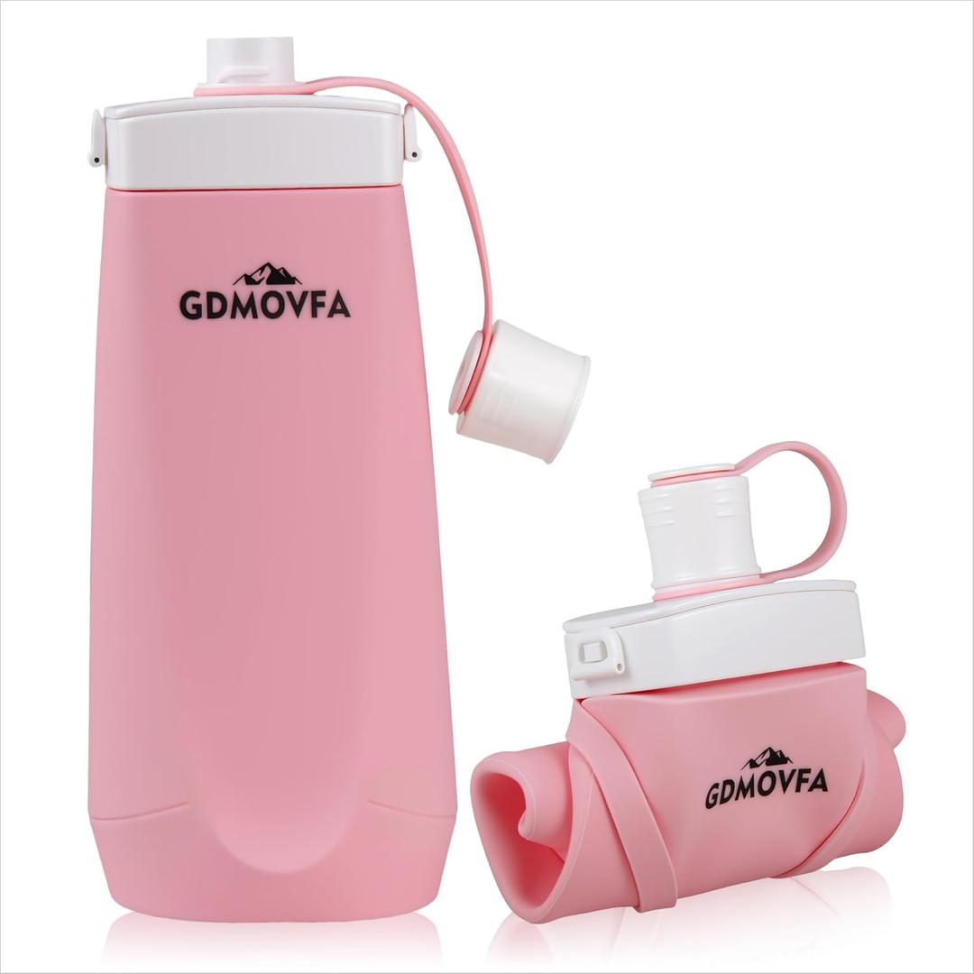 Collapsible Water Bottles,20oz Reusable Silicone Foldable Water Bottle,Portable Leak-proof Travel Water Bottle for Traveling Camping Hiking Cycling Yoga Sports Outdoor (Pink)