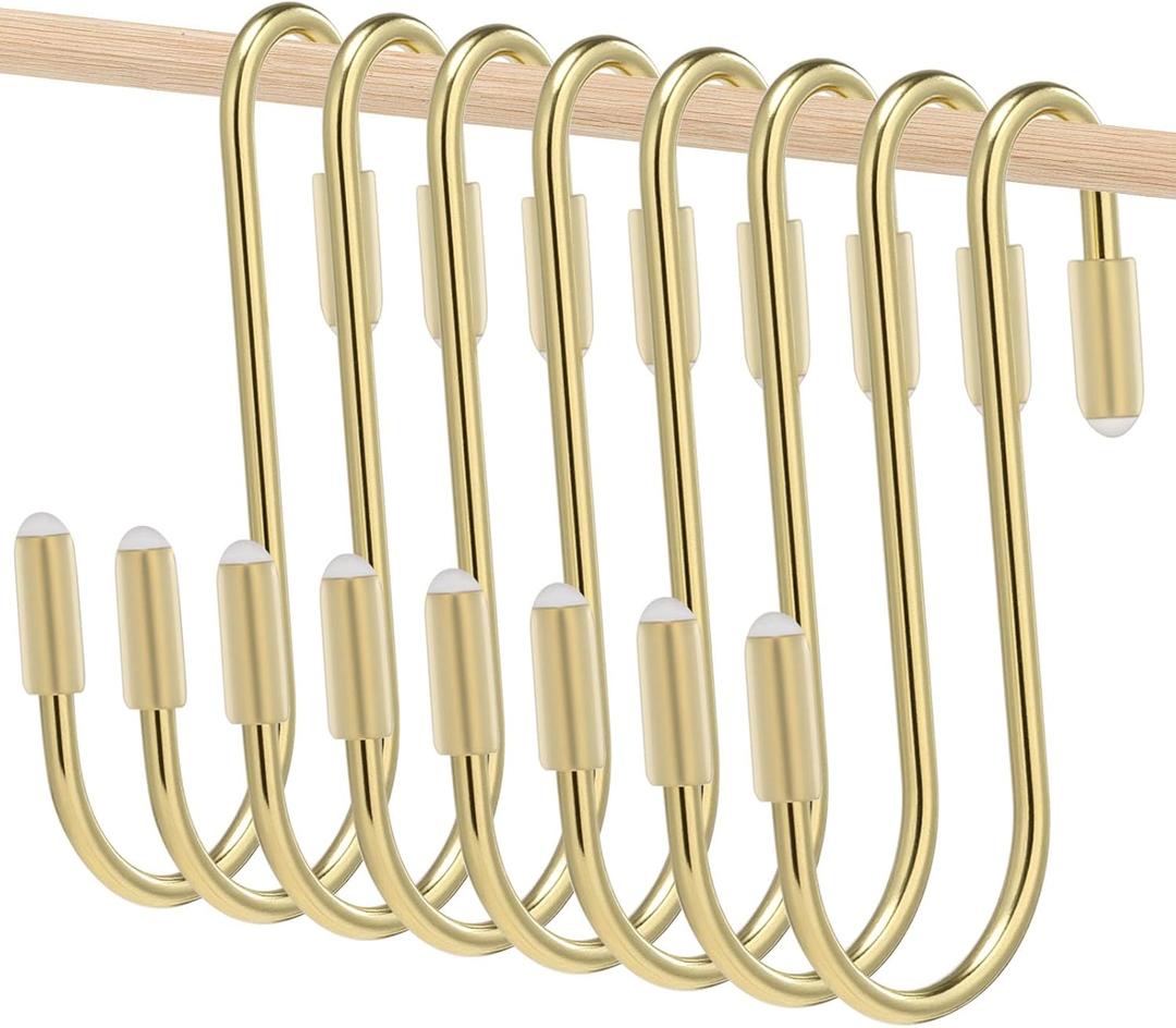Hotop 36 Pcs Gold S Hooks for Hanging 2.4 Inch Heavy Duty S Shaped Hook Rack Metal Non Slip Hanger for Christmas Tree Stocking Kitchen Pot Utensils Closet Wire Bathroom Bedroom Pan Bag Towel Plant