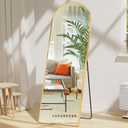 2164 Floor Mirror Full Length Wall Standing Leaning or Mounted, Gold Arched Full Body Mirror with Aluminum Alloy Frame for Bedroom Bathroom Hallway