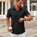 COOFANDY Mens Short Sleeve Button Down Shirts Casual Dress Shirts for Men Summer Untucked Shirts with Pocket (Black, M)