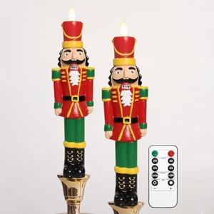 Nutcracker Christmas Decoration Flameless Taper Candles Battery Operated Candle Remote Hand-Painted Real Wax LED Candlestick Nutcracker Figure Festive Collectible Gift for Winter Table Fireplace Decor