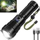 Flashlights Led High Lumens Rechargeable, Super Bright Flashlight, High Powered Flash Light, Powerful Handheld Tactical Flashlights for Emergency Camping Hiking Walking Dogs(90000 Lumens)