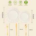YOUBET 125PCS Scalloped Plastic Plates - Ivory Scalloped Disposable Plates - Gold Plastic Dinnerware Set Include 50 Plates, 75 Gold Silverware for Party & Wedding