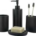 ZCCZ Bathroom Accessory Set, 4 Pcs Matte Black Bathroom Vanity Countertop Bathroom Dcor Sets Accessories with Soap Dispenser, Toothbrush Holder Set, Tumbler, Soap Dish (Matte Black Look Rounded)