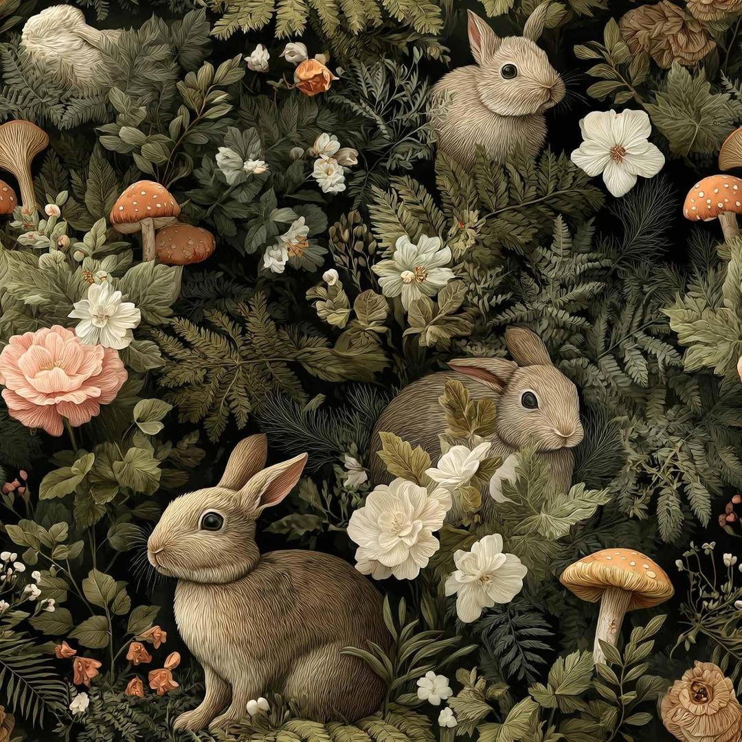 Woodland Rabbit Peel and Stick Wallpaper, Forest Animal Wallpaper