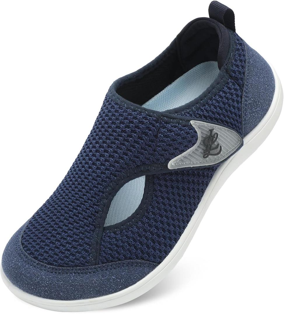 LeIsfIt Women's Wide Diabetic Shoes Adjustable Barefoot Walking Shoes Breathable Zero Drop Sneakers for Wide Width Arthritis Edema Feet Size 6-12 (Navy)