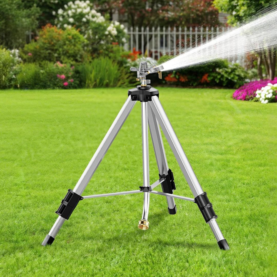 SPECILITE 36Brass Impact Tripod Sprinkler, Heavy Duty Metal Pulsating Telescoping, Sprinklers for Yard, Lawn & Garden Irrigation, 360 Degree Waters up to 70ft Covering 5660sqft
