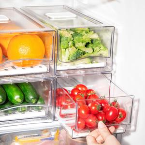 2Pack Fridge Organizer Bins with Pull Out Drawer Stackable Refrigerator Drawers Set for Save Vertical Space, Clear Cabinet Organizers for Kitchen Pantry Bedroom Office Closet Produce Storage