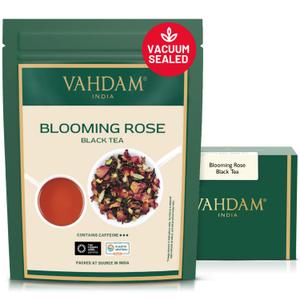 VAHDAM, Blooming Rose Black Tea - Premium Black Tea with Rose Petals (3.5oz) DELICIOUS & AROMATIC Black Tea Loose Leaf with Fragrant Rose Petals | Vacuum Sealed Pack (EXP 09/30/27)