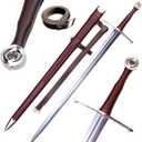 46in Medieval Longsword 65 Manganese Steel Sword Full Tang
with Scabbard & Belt,Hand Forged Two-HandedSword