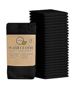 Softolle 100% Cotton Washcloths 60 Pack (12x12 Inches) Soft, Highly Absorbent Washcloth, Face Towels, Wash Cloths for Face, Ring Spun, Bulk Pack (Black)