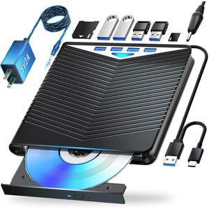 Dainty External Blu-ray Drive Support for Blu-ray DVD/CD Player/Read/Write, USB 3.0 &/Type-C, Support for Blu-ray/DVD/CD, BD Drive, Windows 7-11 & Mac, PC-Compatible, M-DISC(Black)