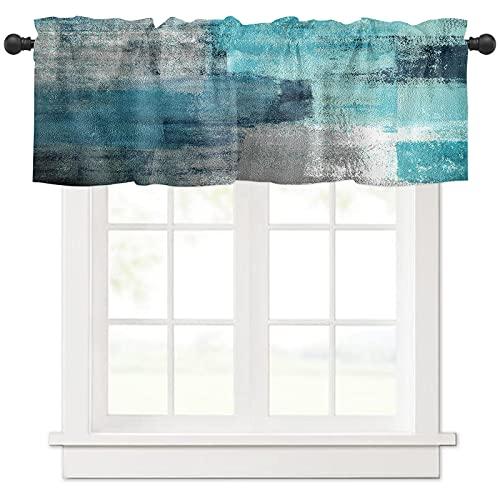 2 Pack Turquoise Curtains for Bedroom Abstract Art Valances Roman Shades for Windows Cyan Teal Gray Farmhouse Curtains & Drapes Rod Pocket Valances for Kitchen Window Curtains Over Sink 54x18in,2Panel