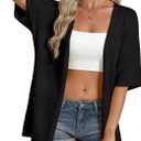 GRACE KARIN Women's Lightweight Summer Cardigan Short Sleeve Crochet Knit Coverup Boho Kimono Beach Vacation Clothes (Black, Small)
