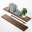BATODA Set of 2 36" Acacia Floating Shelves for Wall  Rustic Farmhouse Floating Shelves - Wooden Wall Storage Shelf Home Dcor - DIY Floating Book Shelves - with Brackets & Hardware (Walnut Color)
