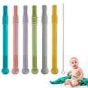 Fu Store Hollow Teether Tube Chew Straw Sensory Toy for Infant Toddlers Silicone Tubes Teething Toys for Babies 3-12 Months 0-36 Months Gifts Learning Developmental Toys BPA Free Freezable 6 Pack