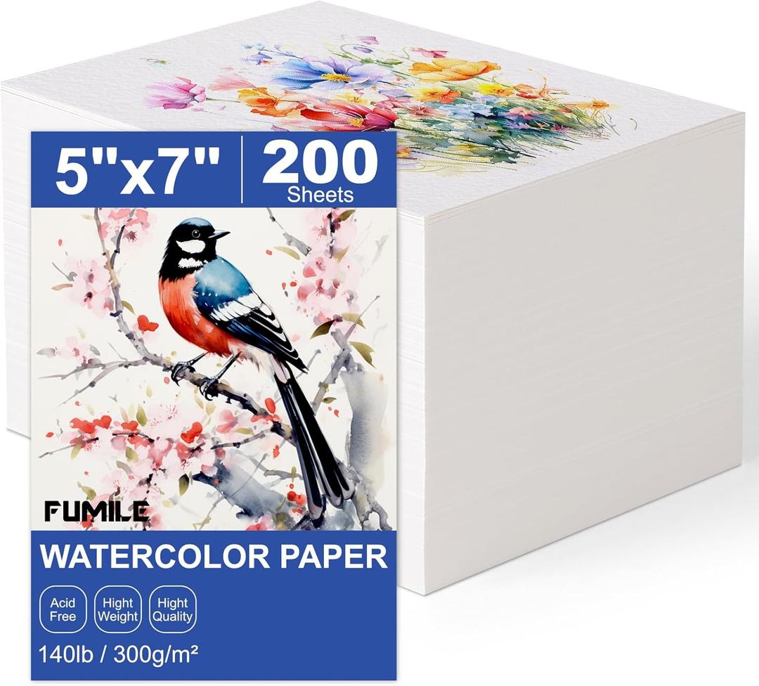 200 Sheets 5x7 Inch Watercolor Paper Bulk, 140lb /300GSM White Cold Press Water Color Paper for Kids Adults Artists. Thick Cotton Bulk Watercolor Papers for Art Supplies
