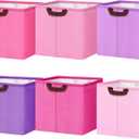 6 Pack 11 Inch Cube Storage Bins Canvas Foldable Storage Cubes with Sturdy Leather Handles Multipurpose Baskets for Closet Toys Clothes Room Decor (Bright)