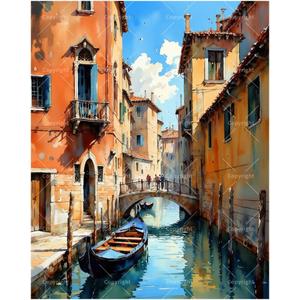 Cityscape Paint by Numbers Kit for Adults - DIY Venice Canal Painting on Canvas, Acrylic Paint Set, Suitable for Beginners, Travel Art for Home Decoration or Gifts(16X20IN Framed)