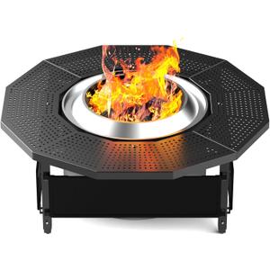 Fire Pit Surround Tabletop for Solo Stove Yukon 2.0 27 Inch, Fire Pit Surround Table Top, Accessories for Solo Stove, Adjustable with UV-Resistant Outdoor Fabric, Metal Black