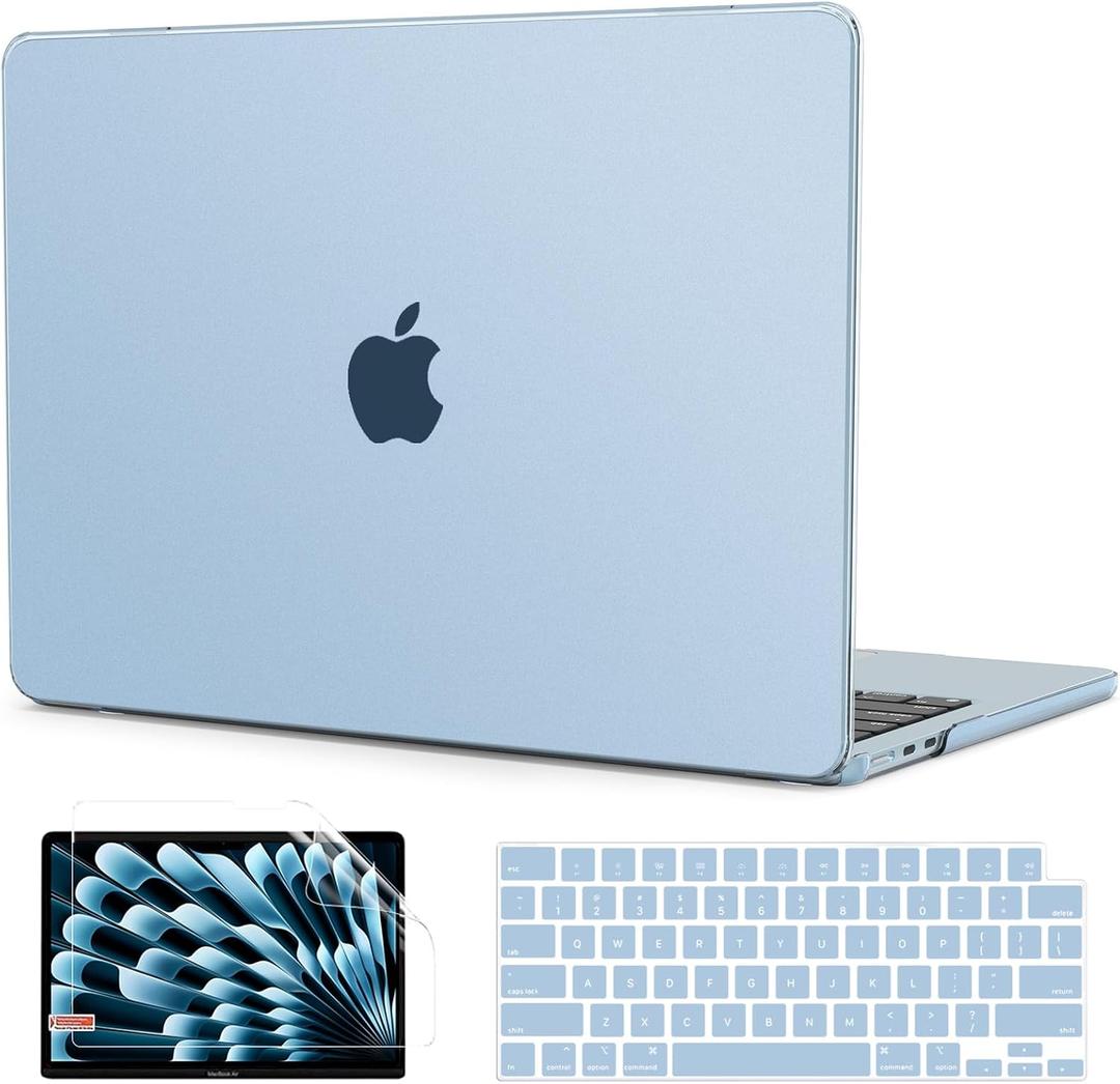 G JGOO Compatible with MacBook Air 13 inch Case 2026 2025-2022 M5 A3449 M4 A3240 M3 A3113 M2 A2681, Matte Plastic Hard Shell for MacBook Air 13.6 inch Case +Keyboard Cover +Screen Protector, Sky Blue
