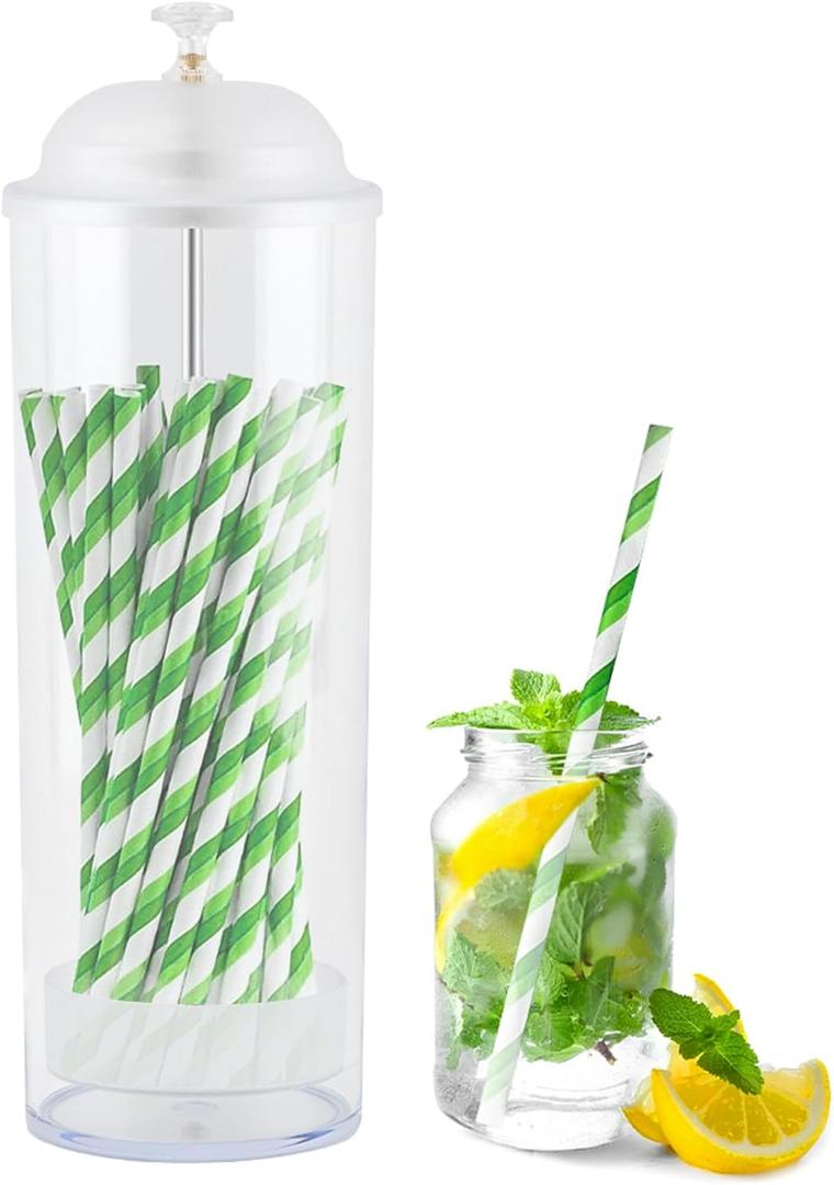 Straw Holder, Clear Drinking Straw Organizer, Stra-w Container, Plastic Straws Dispenser for Counter with Lid, Holds Straws up to 8.5 Inch, Stra-w Not Include (Clear+White)
