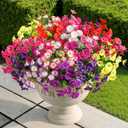 Alupssuc 24 Bundles Artificial Flowers for Outdoors, Faux Spring Flowers for Decoration, UV Resistant Silk Morning Glory with Eucalyptus Realistic Fake Flowers for Yard Planter Porch Garden, 8 Colors