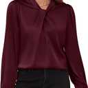 Women's Long Sleeve Satin Blouse,Mock Neck Work Silk Shirts,Dressy Tops for Business Casual Office, Size 4XL