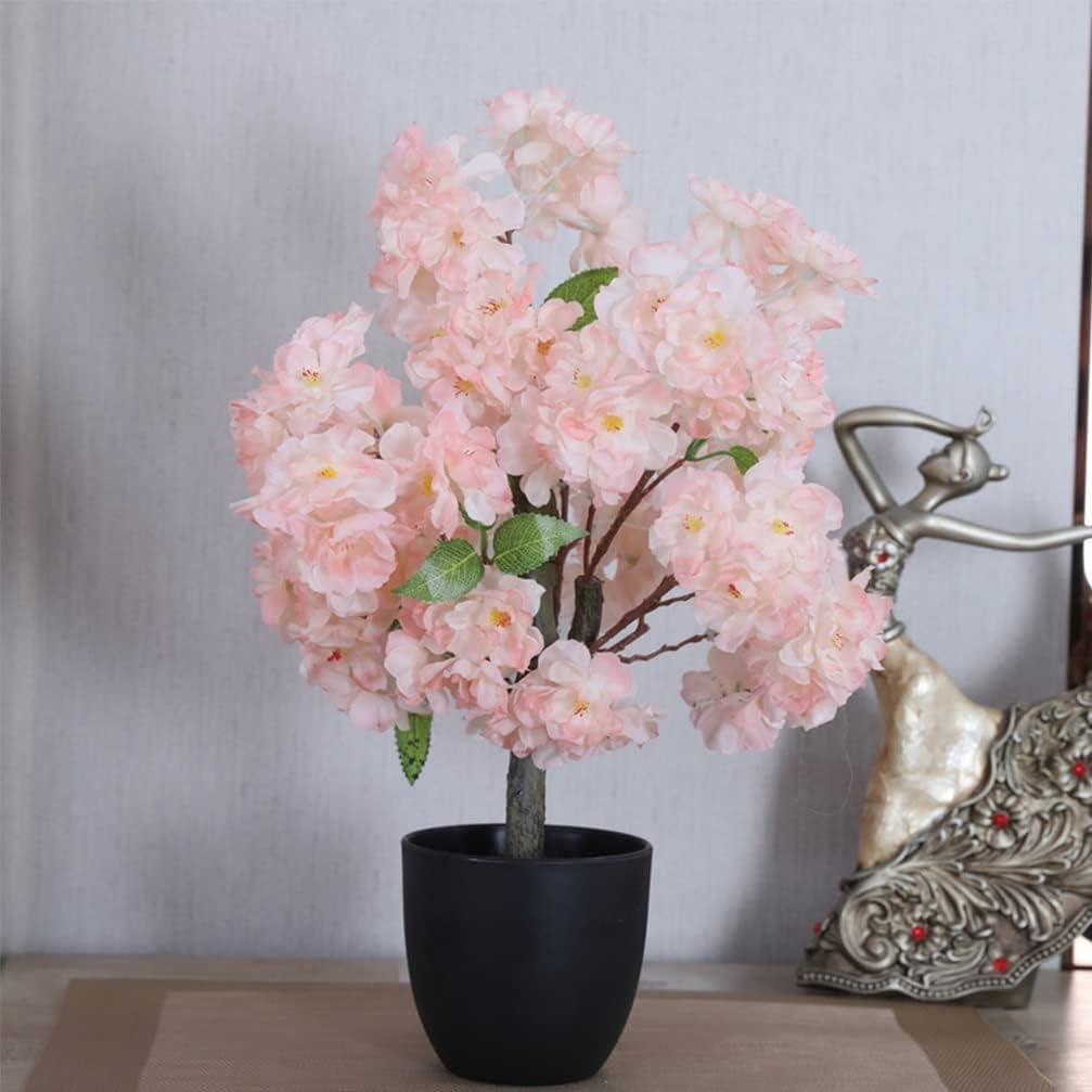 HOTRA Cherry Blossom Flowers Tree with Pot, Gorgeous Champagne Cherry Flower Silk Flowers Faux Pink Cherry Blossom Flowers Arrangements for Home Indoor Wedding (Color : Cherry Blossom, Size : 35cm)