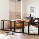 PAWLAND 144-inch Extra Wide 30-inches Tall Dog gate with Door Walk Through, Freestanding Wire Pet Gate for The House, Doorway, Stairs, Pet Puppy Safety Fence, Support Feet Included, Espresso,6 Panels (6 Panels with Door144"W x 32"H)