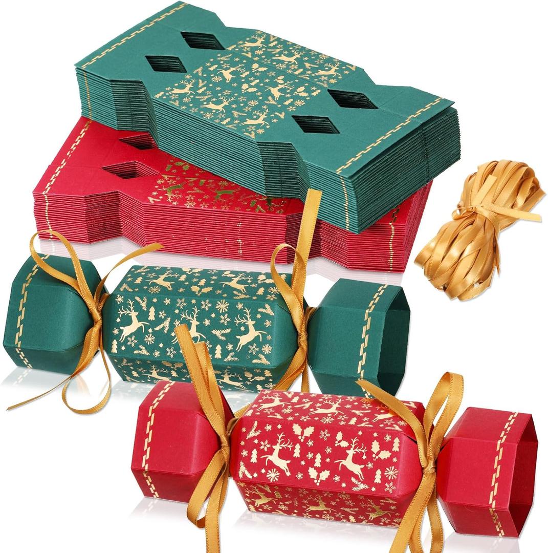 50 Packs Christmas Cracker Kit No Snap Xmas Party Table Favors Snowflake Reindeer DIY Christmas Party Cracker Candy Boxes for Holiday Dinner Decoration Gift (Snowflake)
