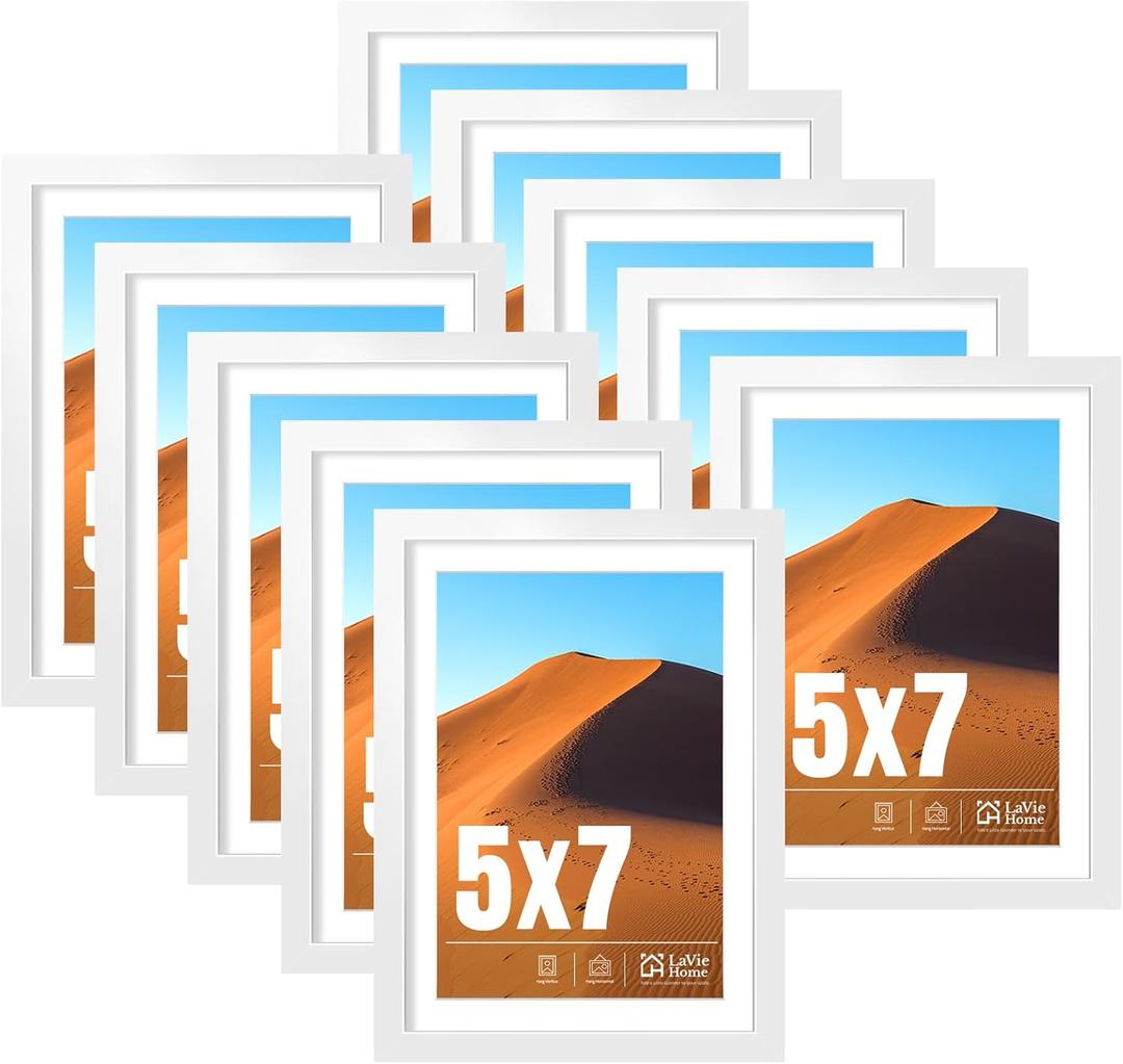 5x7 Picture Frame White Set of 10, Display 4x6 with Mat or 5 x 7 Without Mat Picture, Photo Frame Collage for Wall Gallery or Table Deco, Hanging or Tabletop Display