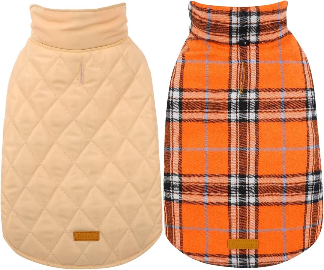 Kuoser Waterproof Dog Coat, Reversible Dog Jacket for Medium Dogs, Adjustable Durable Doggie Winter Coat Warm Puppy Cold Weather Apparel, Orange M