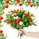 10 Pack Artificial Strawberry Branches Decoration Fake Strawberry Stems with Green Leaves and Daisies for Farmhouse Home Wedding Birthday Table Centerpiece & Party Arrangement