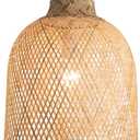 11.81" Dome Woven Pendant Light Fixture, Handmade Geometric Boho Bamboo Woven Pendant Light for Kitchen Dining Room Bedroom Living Room