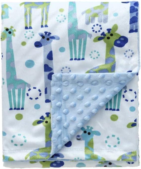 CREVENT Minky Baby Blanket for Boys, Soft Plush Receiving for Newborns - Giraffe 30x40 Inches (Light Blue)