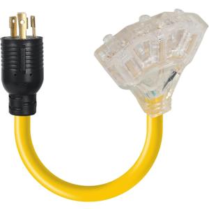 NEMA L6-30P Male to 3X5-20R(5-15R) Female with Lighted End Generator Power Locking Cord 30 Amp to 15 Amp/20 Amp Household Adapter Cord 3 Prong NEMA L6-30P to 3X 5-20R/5-15R Distribution Adapter