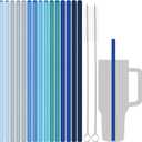 Tomorotec 15-Pack 12" Reusable Silicone Drinking Straws Fit for Stanley Tumblers 20, 30, 40 oz with 2 Cleaning Brushes, BPA-Free Food-Grade Vibrant Colors Flexible Straws for Family Use (Sea Colors)
