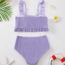 Mioglrie Girls Bathing Suit Kids Swimsuits Teen Tankini Girls' Swimwear Beach Ruffle Tween Bikini Sets Size 7-14 (7-8 Years, Purple)