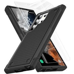 Jeylly for Samsung Galaxy S23 Ultra Case, Military Grade Drop Protection with [2Pcs Soft TPU Screen Protector] Heavy Duty Shockproof Case for Galaxy S23 Ultra 5G, Black