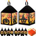 Pajean 16 Sets Halloween Lantern Crafts Set Halloween Suncatchers Tissue Paper Set DIY Pumpkin Cat Spider Castle Glass Make Your Own Ornament for Window Classroom Art Party Decorations Gift