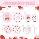 Strawberry Birthday Decorations Tableware,Pink Bow Strawberry Birthday Plate,Napkins,Cups,Fork,Knife, Strawberry Party Plates for Berry Birthday Decorations,Serves 24