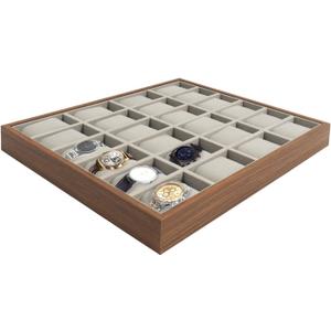 LOYALHEARTDY 24 Grid Watch Jewelry Tray Organizer Wooden Box Organizer Display Tray Watch Bracelet Display Holder with Removable Pillow for Men & Women Storage and Display