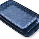 Vicrays Ceramic Rectangle Serving Platters - 14" 12" 10" Porcelain Serving Trays Plates for Party BBQ Appetizers Sushi Dessert - Microwave Oven and Dishwasher Safe - Set of 3 Blue