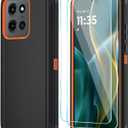 Qinmay Phone Case for Motorola Moto G Stylus 5G 2025 Case with HD Screen Protector, Heavy Duty Shockproof & Cover Phone Case for Moto G Stylus 2025, BlackOrange