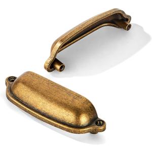 khtumeware 10 Pack 3 Inch(76mm) Bin Cup Drawer Pull,Antique Brass Cabinet Pulls Kitchen Cabinet Hardware, Furniture Pulls for Bathroom Cupboard Drawer Handles Dresser Pulls.