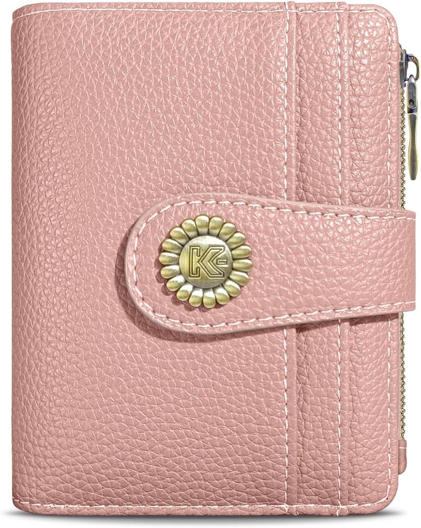 Small Rfid Women Wallet Bifold Zipper Coin Pocket PU Leather Compact Cash Credit Card Holder Travel Wallet for Female Ladies Teen Girls 1 ID Window 10 Card Slots