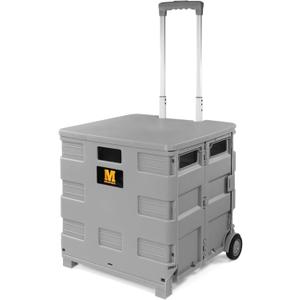 MaxWorks Collapsible Rolling Utility Cart with Lid 80 lb Capacity Folding Dolly with Telescoping Handle Heavy Duty Plastic Crate on Wheels for Shopping Office and Teachers (50876)